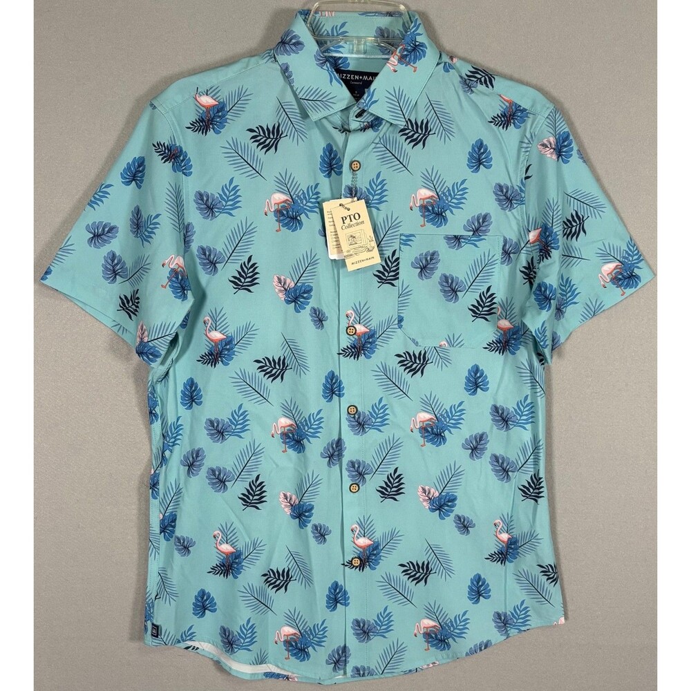 NWT Mizzen Main Leeward Shirt  Mens S Light Blue Palm Leaves AOP PTO Collection